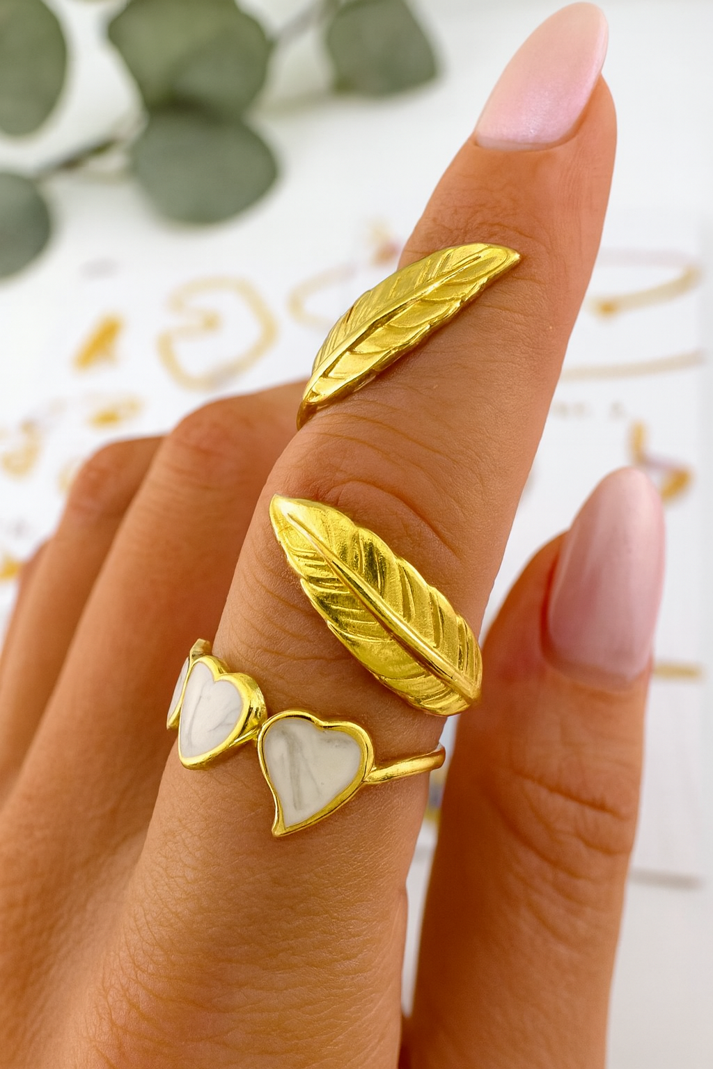 "Leaves" Ring, 18K Gold Plated Steel Elegant Gold Leaf Wrap Ring – Adjustable Statement Jewelry