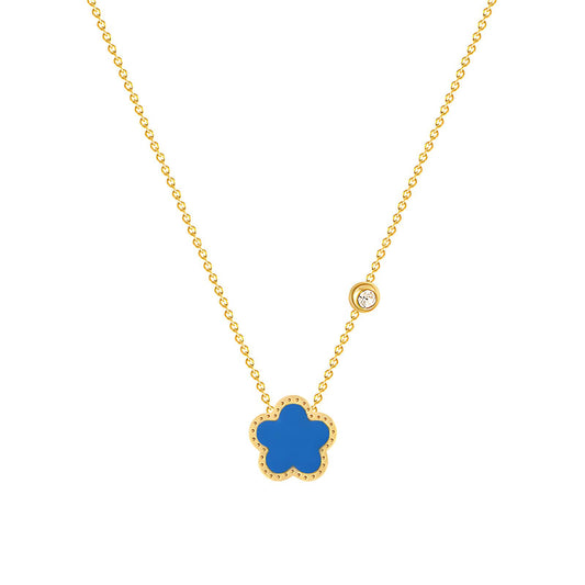 Blue Clover Charm Necklace – Gold Plated with Crystal Accent