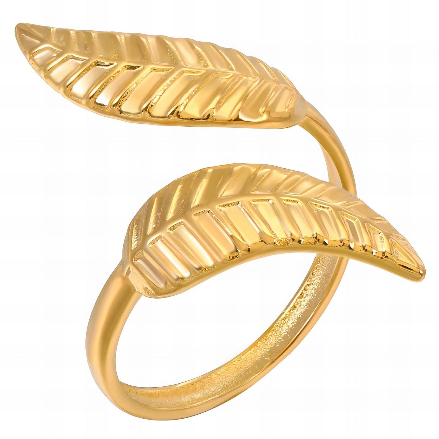 "Leaves" Ring, 18K Gold Plated Steel Elegant Gold Leaf Wrap Ring – Adjustable Statement Jewelry
