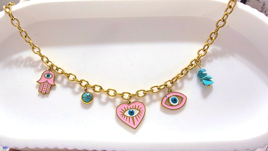 💖 Pink Evil Eye Protection Charm Bracelet