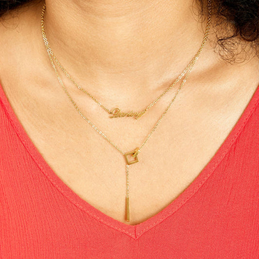 Minimalist Geometric Y-Shaped Gold Pendant Necklace