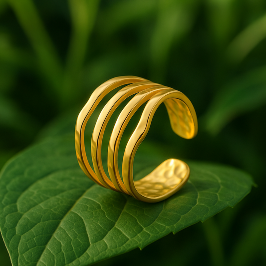 Ring, 18K Gold Plated SteelAdjustable Multi-Band Gold Cuff – Minimalist Chic Ring