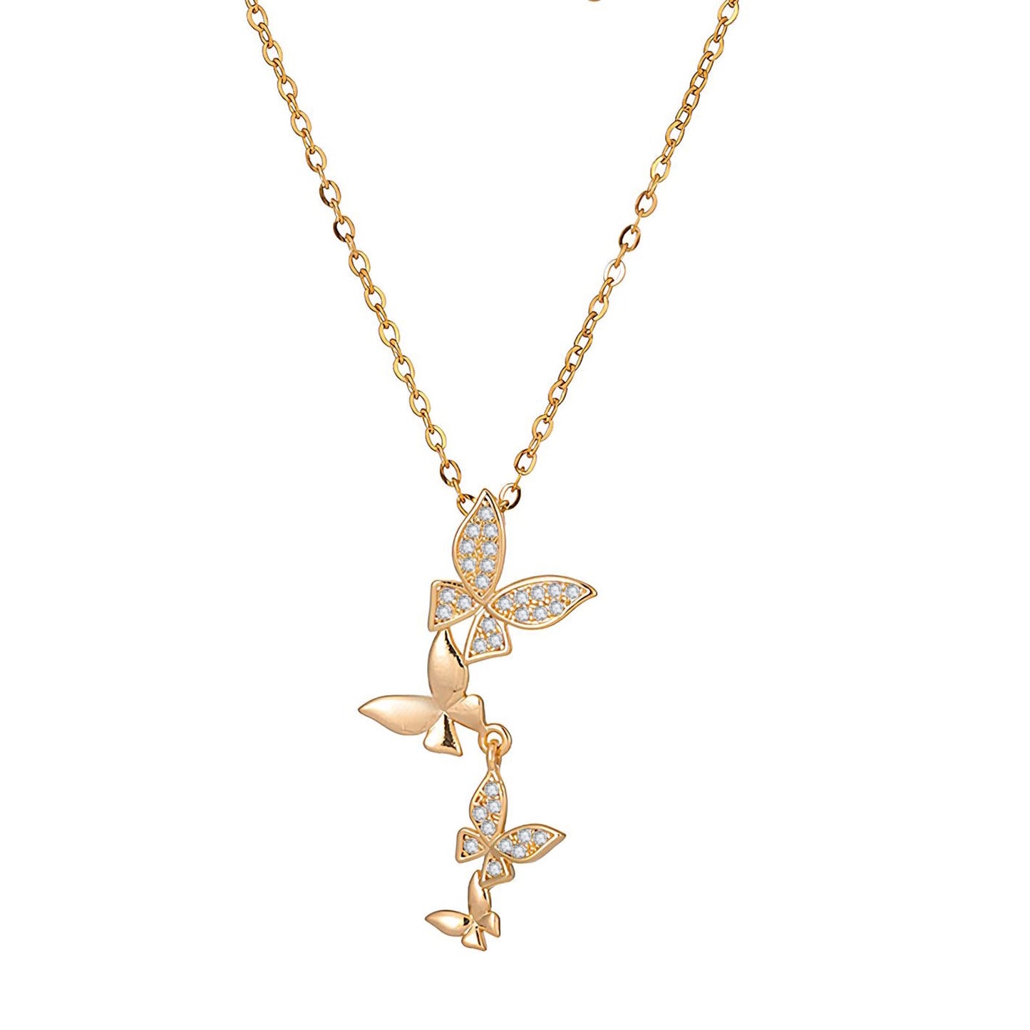 Butterflies Necklace – 18K Gold Plated with Cubic Zirconia