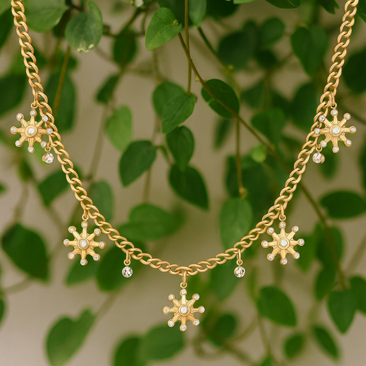 ✨Flower Meadow" Necklace, 18K Gold Plated Steel Sunburst Charm Necklace – Golden Glow ✨