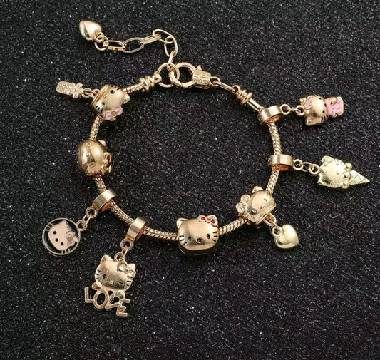 Gold-Plated Hello Kitty Charm Bracelet with Love, Heart & Ice Cream Charms
