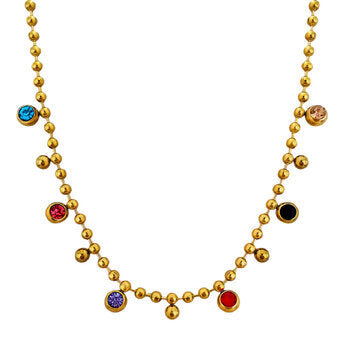 Gold Beaded Necklace with Colorful Gemstone Charms – Minimalist Jewelry
Necklace, 18K Gold Plated Steel