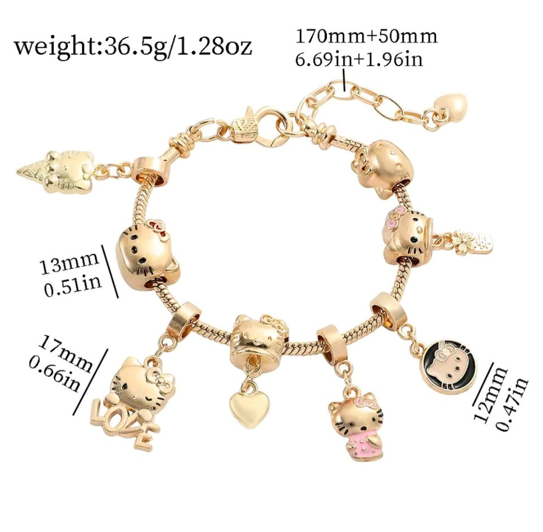 Gold-Plated Hello Kitty Charm Bracelet with Love, Heart & Ice Cream Charms