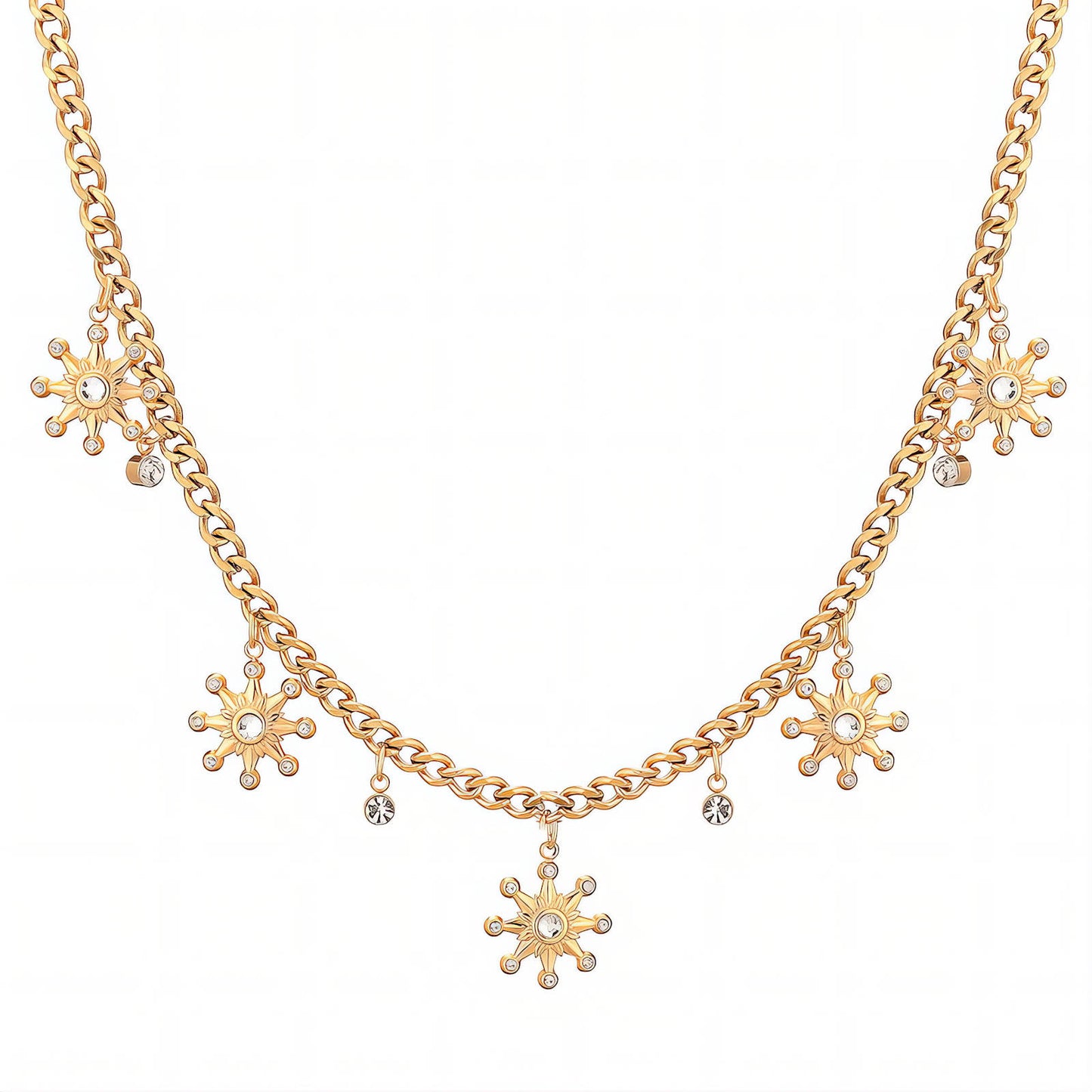 ✨Flower Meadow" Necklace, 18K Gold Plated Steel Sunburst Charm Necklace – Golden Glow ✨