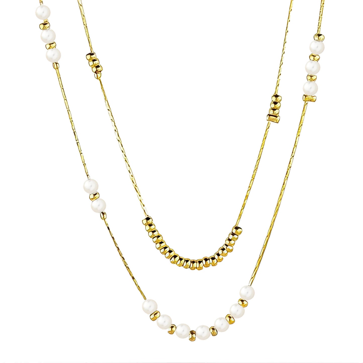 Layered Gold & Pearl Beaded Necklace – Elegant Double Chain

Necklace, 18K Gold Plated Steel