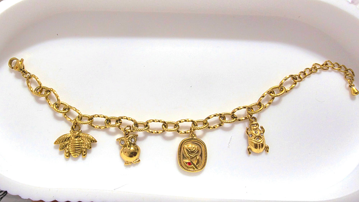 🌹 Golden Vintage Symbol Charm Bracelet