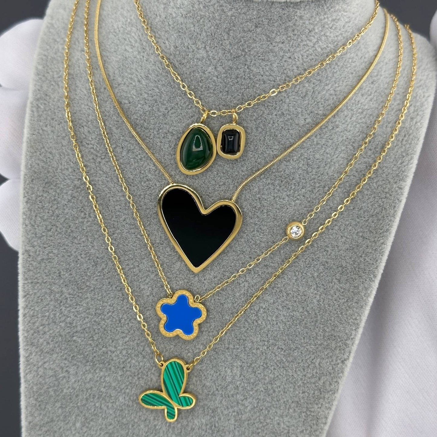 Blue Clover Charm Necklace – Gold Plated with Crystal Accent