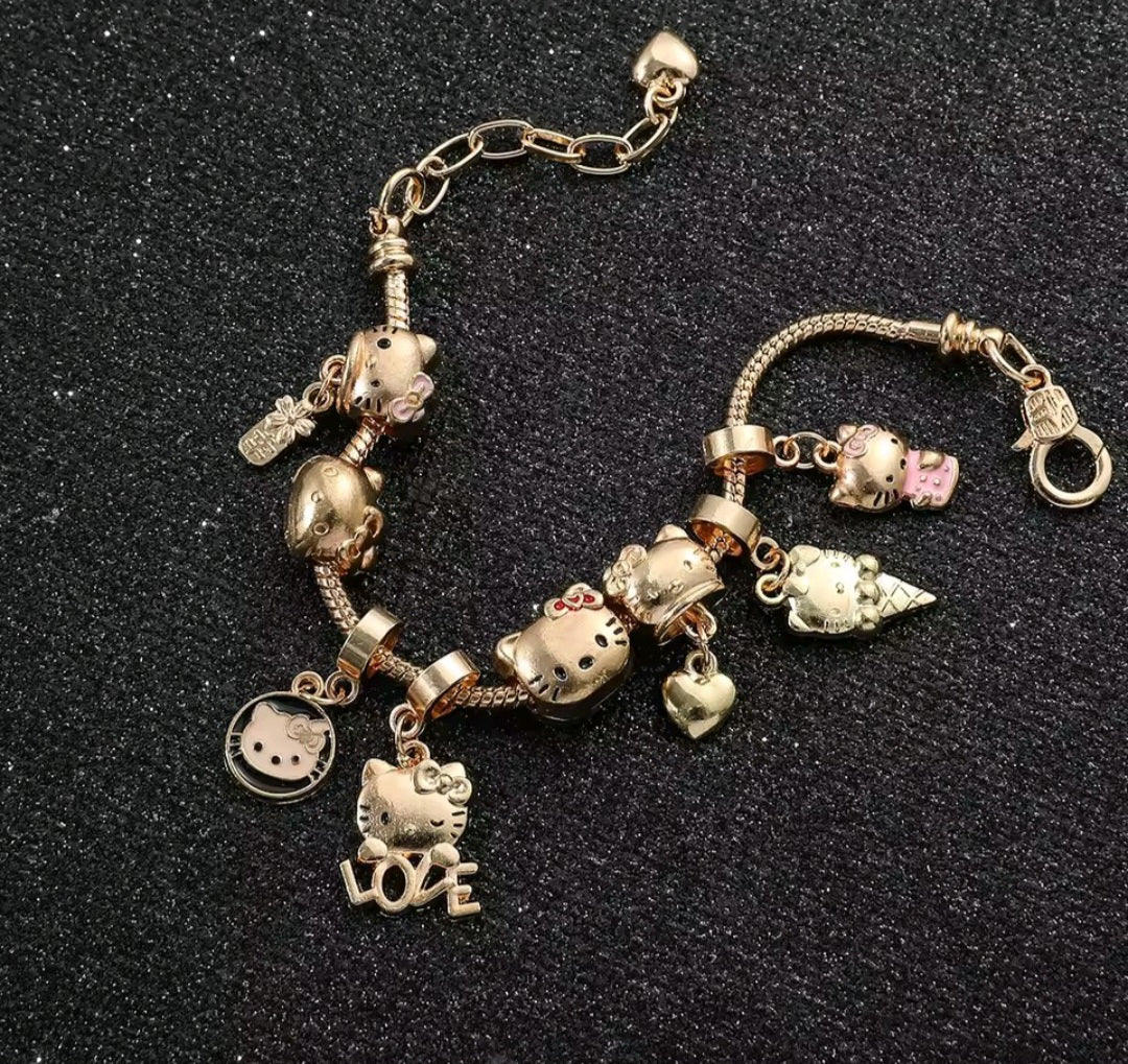 Gold-Plated Hello Kitty Charm Bracelet with Love, Heart & Ice Cream Charms