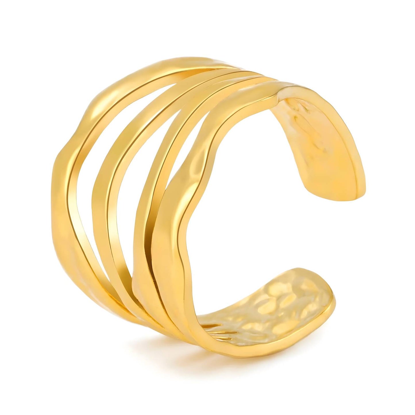 Ring, 18K Gold Plated SteelAdjustable Multi-Band Gold Cuff – Minimalist Chic Ring