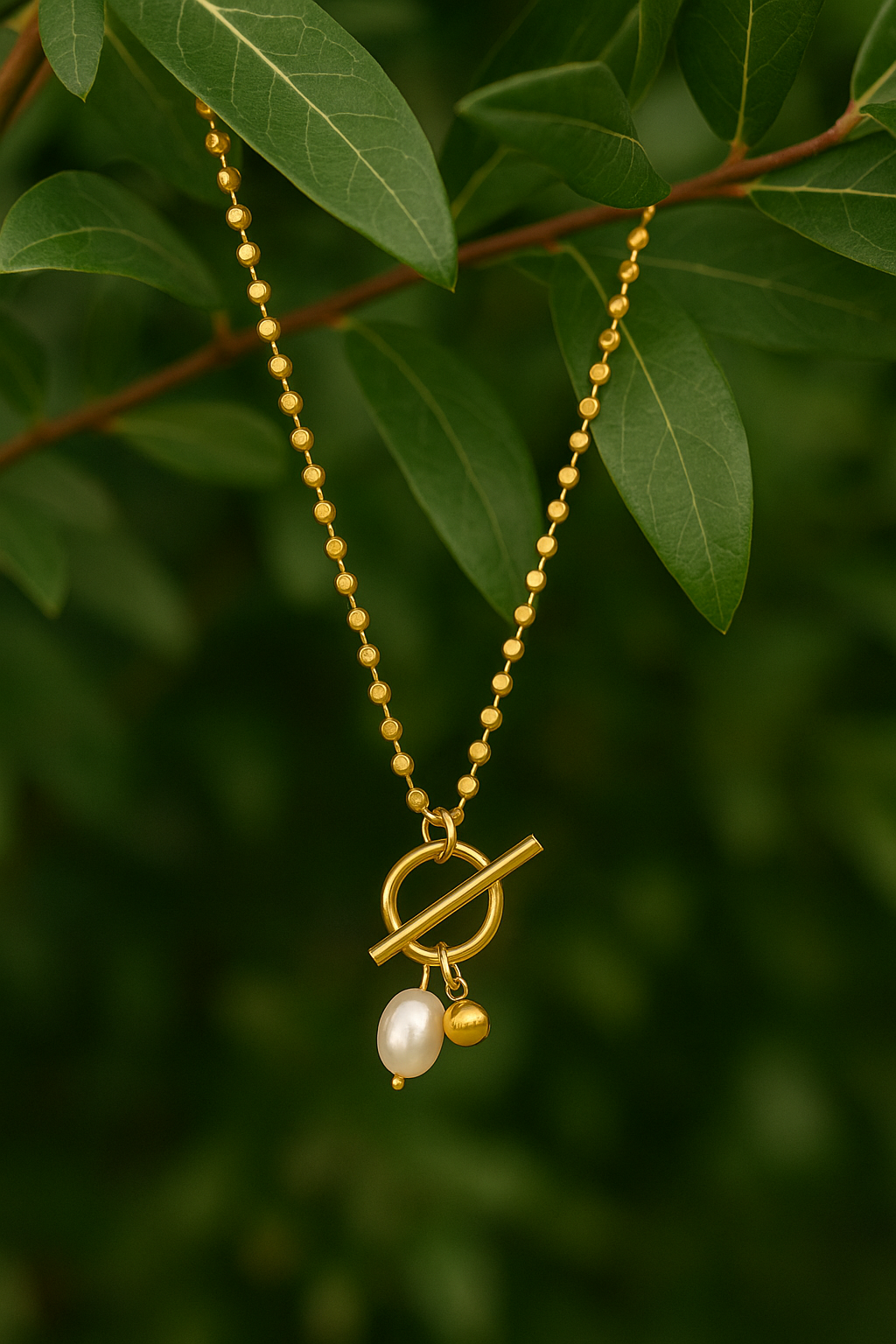 Gold Toggle Necklace with Pearl & Charm – Elegant Minimalist Jewelry
Anti tarnish jewellery