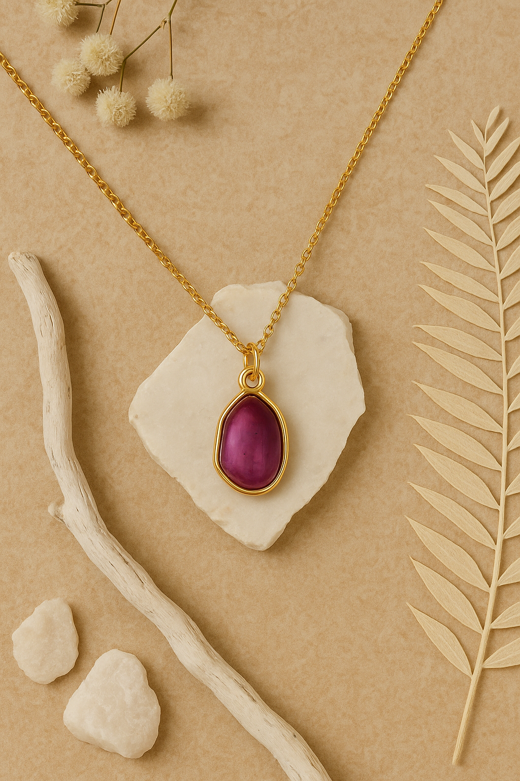 Gold Chain Necklace with Purple Gemstone Pendant – Elegant Minimalist Jewelry