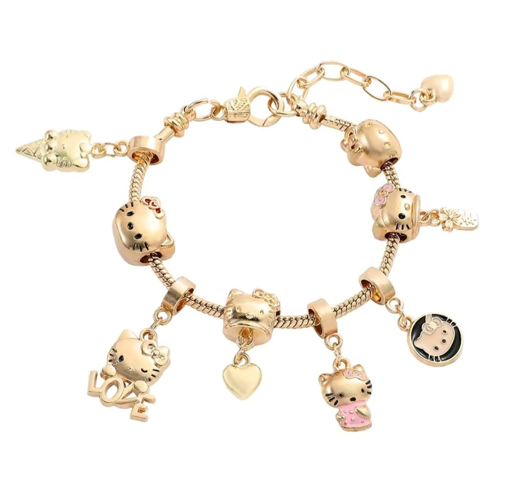 Gold-Plated Hello Kitty Charm Bracelet with Love, Heart & Ice Cream Charms