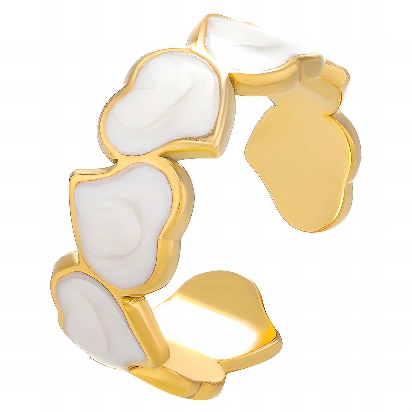 ✨Heart" Ring, 18K Gold Plated Steel Ring
 Petal Glow Gold & Pearl Inlay Ring ✨