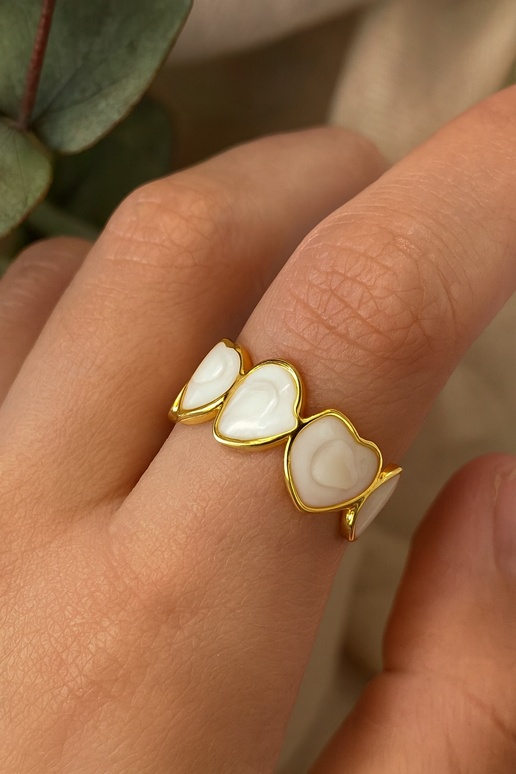 ✨Heart" Ring, 18K Gold Plated Steel Ring
 Petal Glow Gold & Pearl Inlay Ring ✨