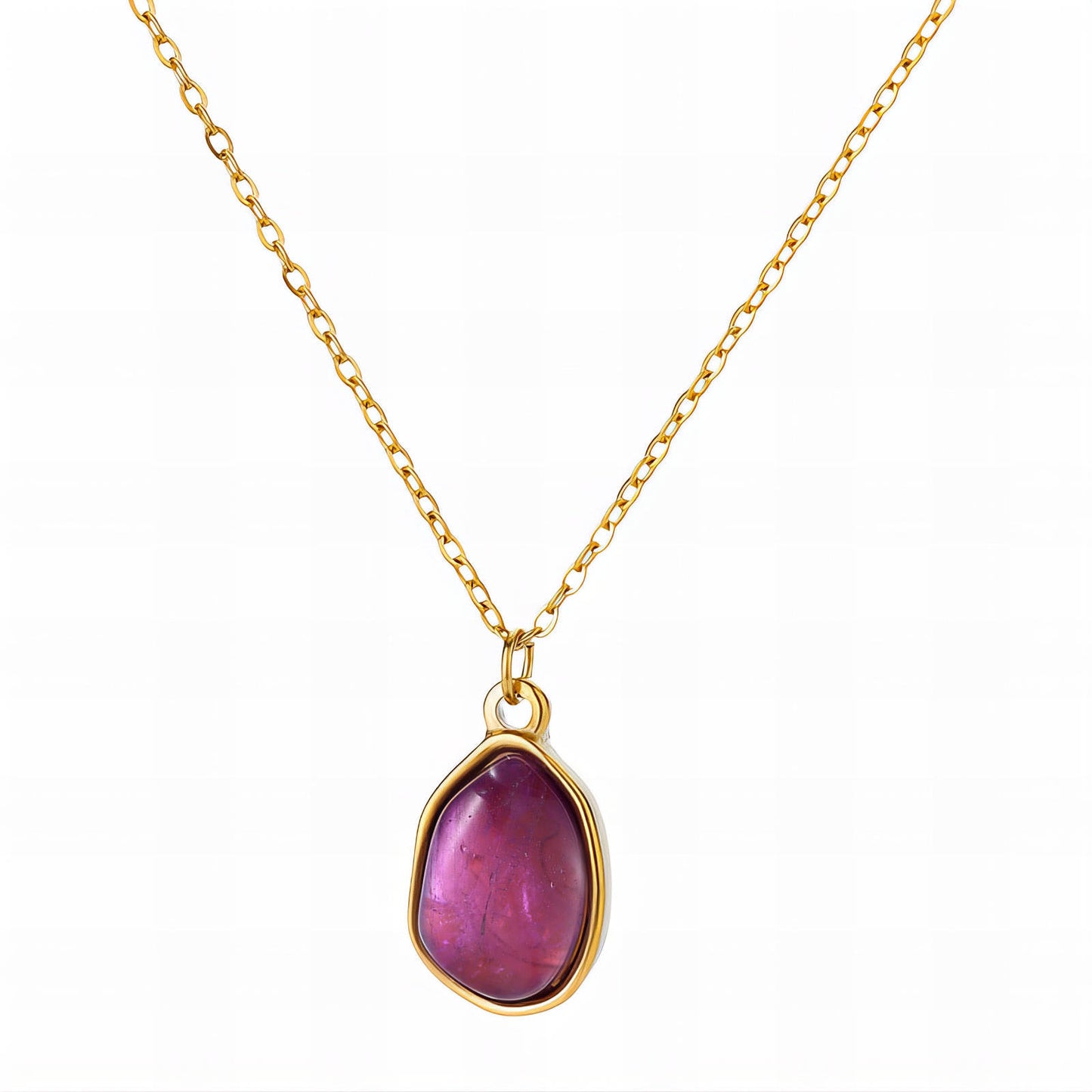Gold Chain Necklace with Purple Gemstone Pendant – Elegant Minimalist Jewelry