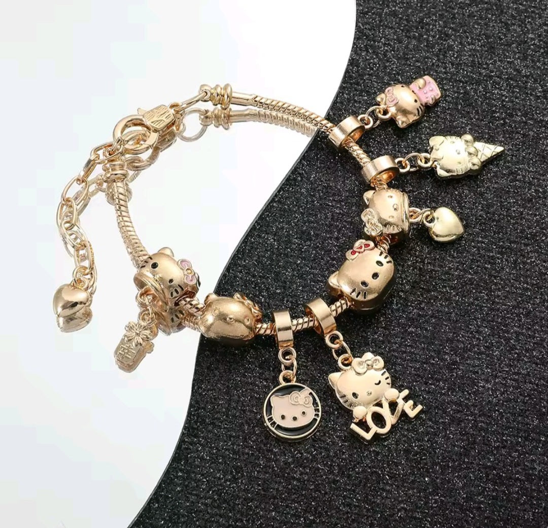 Gold-Plated Hello Kitty Charm Bracelet with Love, Heart & Ice Cream Charms