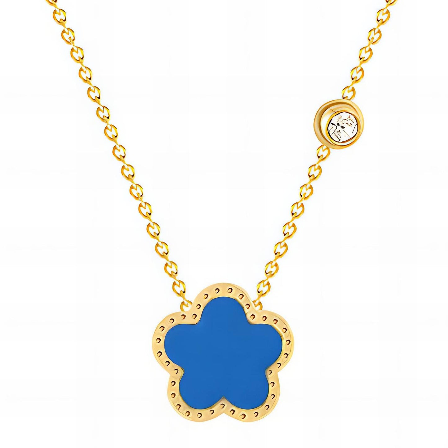 Blue Clover Charm Necklace – Gold Plated with Crystal Accent